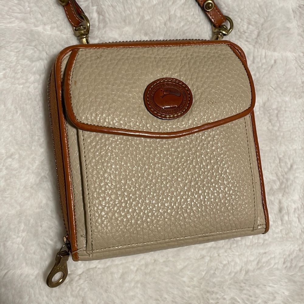 Vintage Dooney and Burke cream and brown leather crossbody bag